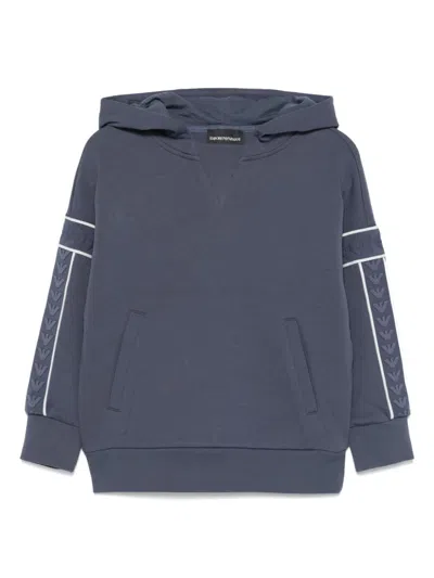 Emporio Armani Jacquard-logo-sleeve Hoodie In Blue