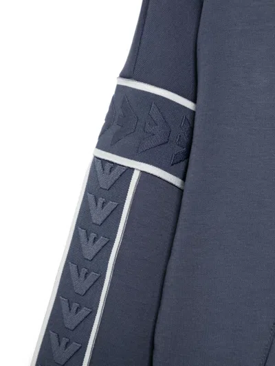 Emporio Armani Jacquard-logo-sleeve Hoodie In Blue