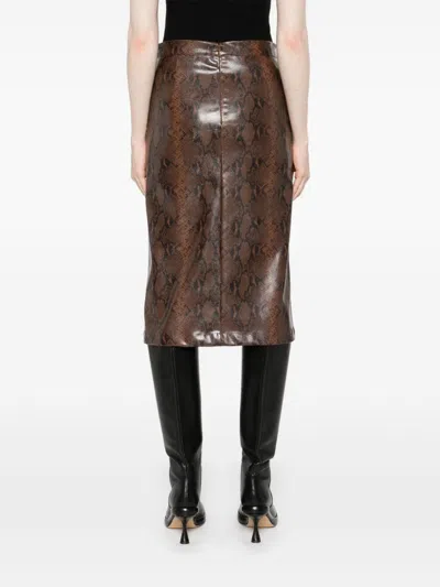 Twinset Lizard-skin Effect Midi Skirt In Brown