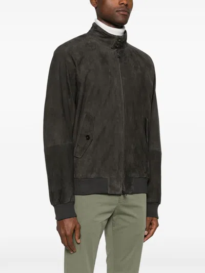 Baracuta G9 Harrington Panelled Suede Jacket In Black