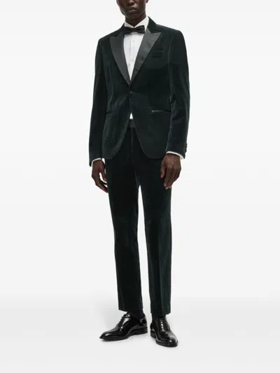 Hugo Boss Slim-fit Tuxedo Jacket In Pure-cotton Velvet In Green