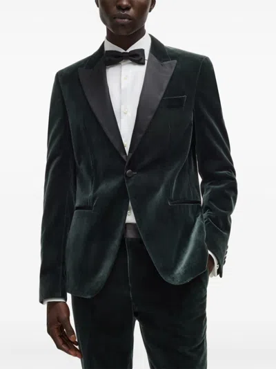 Hugo Boss Slim-fit Tuxedo Jacket In Pure-cotton Velvet In Green