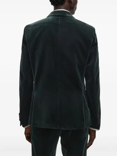 Hugo Boss Slim-fit Tuxedo Jacket In Pure-cotton Velvet In Green