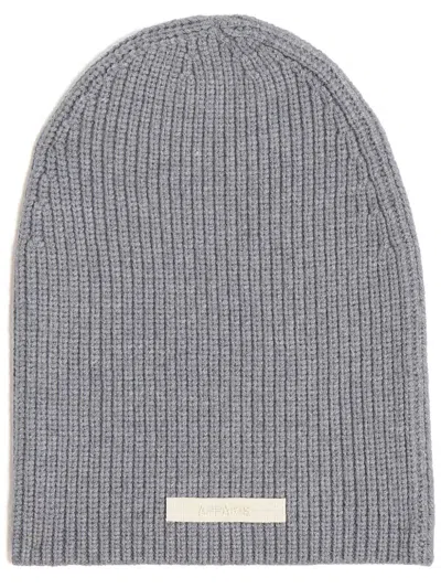 Shop Apparis Logo-patch Ribbed-knit Beanie In Grey