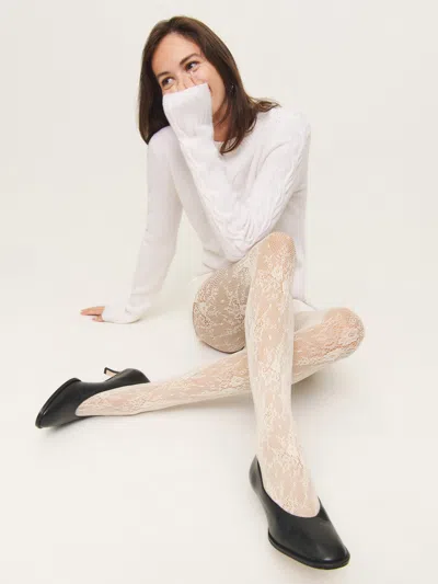 Reformation Rosa Lace Tights In Ivory