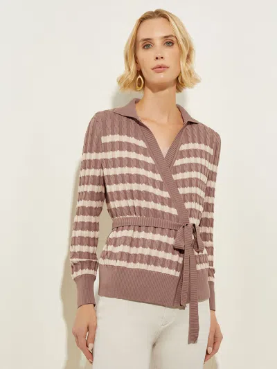 Misook Tie-waist Striped Soft Knit Tunic In Multi