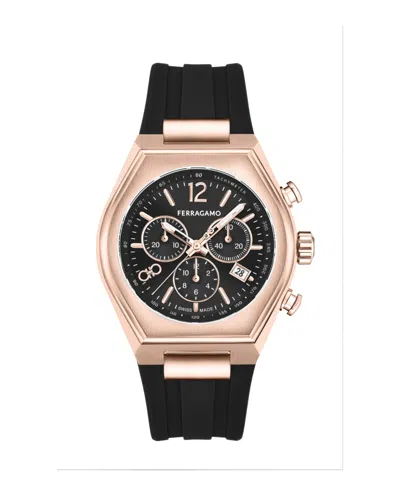 Ferragamo Tonneu Chrono Silicone Watch Man Wrist Watch Rose Gold Size Onesize Stainless St In Gold