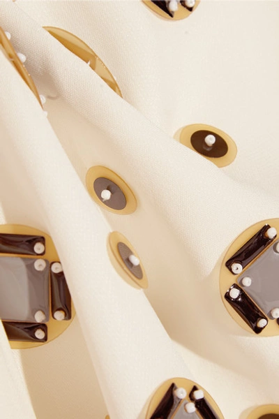 Shop Diane Von Furstenberg Luna Embellished Silk-blend Crepe Top In Cream