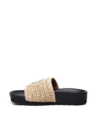 Stella Mccartney Woven Slides In Neutral
