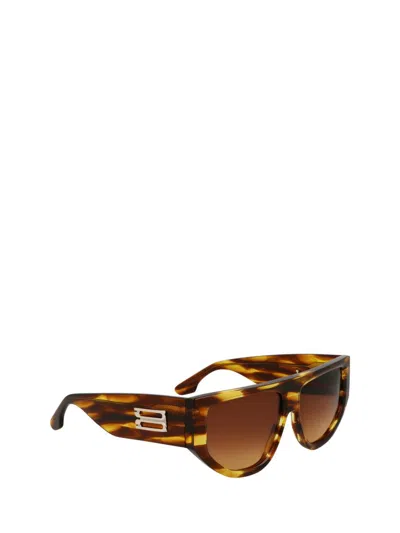 Victoria Beckham B-buckle 55mm Modified Rectangular Sunglasses In Striped Tobacco