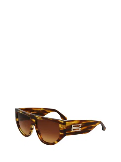 Victoria Beckham B-buckle 55mm Modified Rectangular Sunglasses In Striped Tobacco