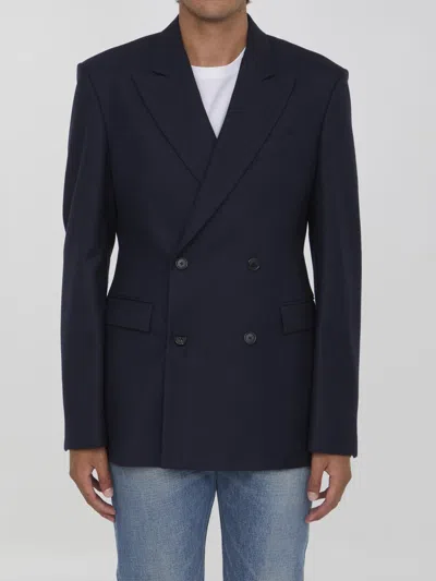 Shop Loewe Wool Double-breasted Jacket In Blue