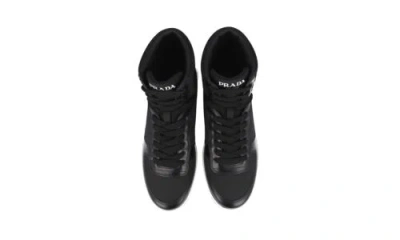 Pre-owned Prada High-top Sneaker Schuhe 2tg179 Schwarz Leder Neu