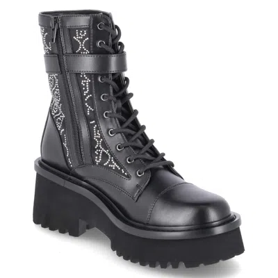 Pre-owned Liu •jo Liu Jo Damen Biker Boots Schnürstiefeletten Flair 03 Schwarz Reissverschluss