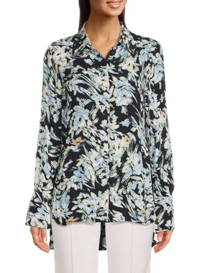 Reiss Laura Floral Bell Sleeve Blouse In Blue