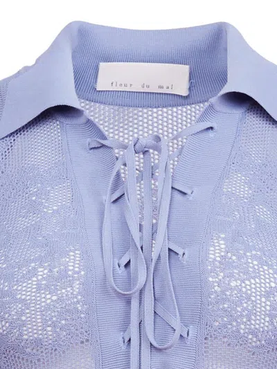 Fleur Du Mal Pointelle Long Sleeve Bodysuit In Blue