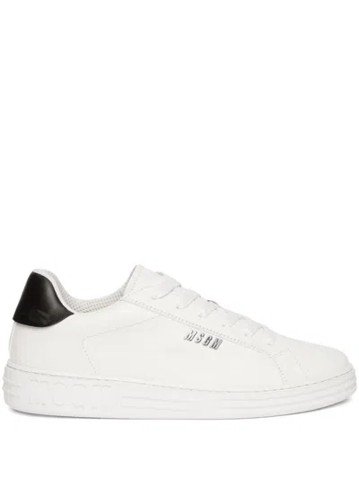Msgm Logo-plaque Leather Sneakers In White