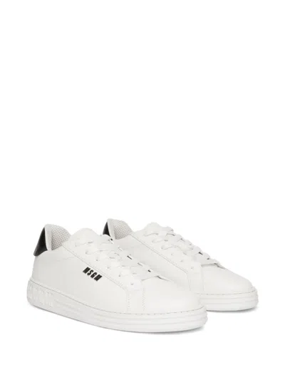 Msgm Logo-plaque Leather Sneakers In White