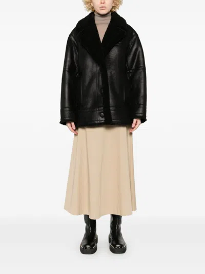 Stand Studio Louisa Shearling Collar Textured Jacket In Black