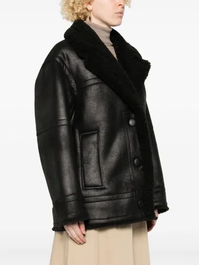 Stand Studio Louisa Shearling Collar Textured Jacket In Black