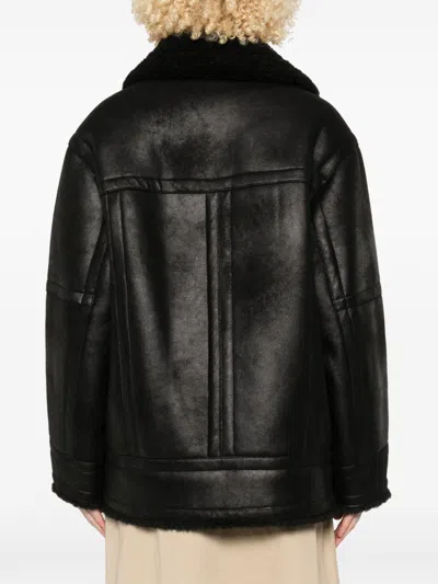 Stand Studio Louisa Shearling Collar Textured Jacket In Black