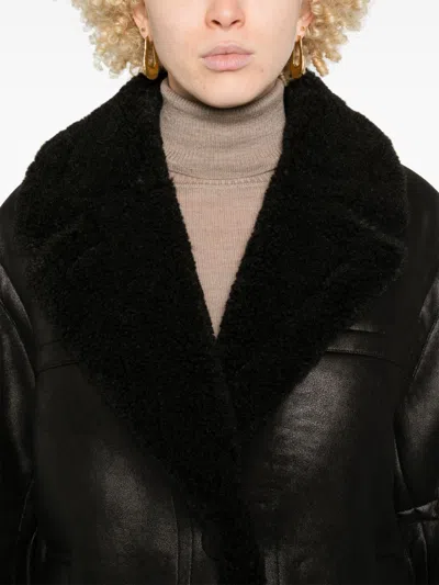 Stand Studio Louisa Shearling Collar Textured Jacket In Black