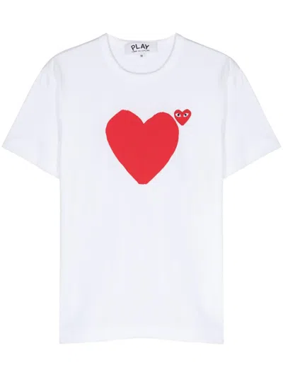 Comme Des Garçons Play White Double Hearts At Back T-shirt In White