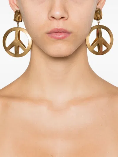 Shop Moschino Peace Sign Clip-on Earrings In Gold