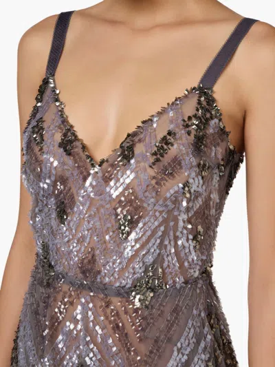 Elisabetta Franchi Sequined Chevron Midi Dress In Neutrals