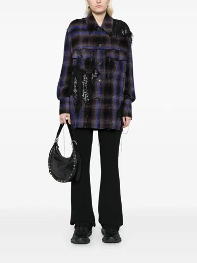 Song For The Mute Check Pattern Jacket In Purple