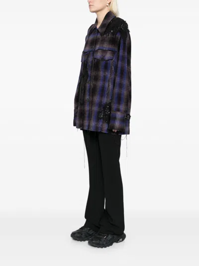 Song For The Mute Check Pattern Jacket In Purple