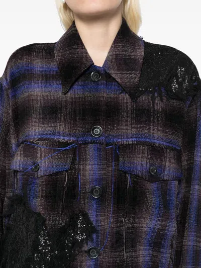 Song For The Mute Check Pattern Jacket In Purple