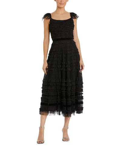 Mac Duggal Tiered Ruffle Tulle Cocktail Midi Dress In Black