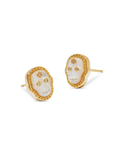 Shop Kendra Scott Pave & Mother Of Pearl Skeleton Stud Earrings In Gold