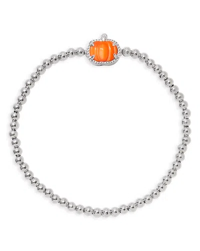 Kendra Scott Gemstone Pumpkin Charm Beaded Stretch Bracelet In Silver