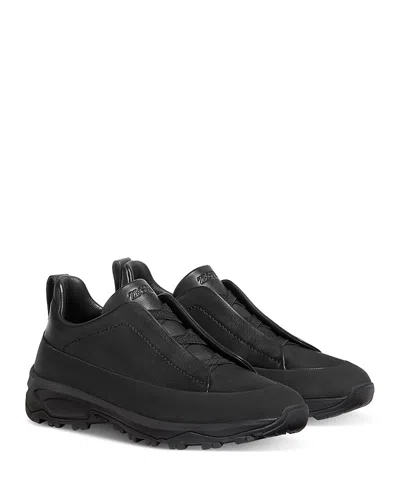 Zegna Monte Sneakers With Triple Stitching Design In Black