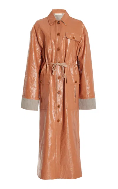 Ulla Johnson Palette Coated Chambray Linen Utility Coat In Tan