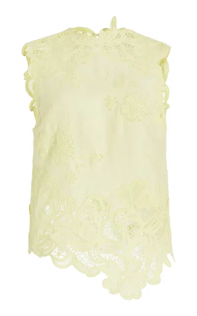 Ulla Johnson Marlis Guipure Lace-paneled Linen Top In Lime Green
