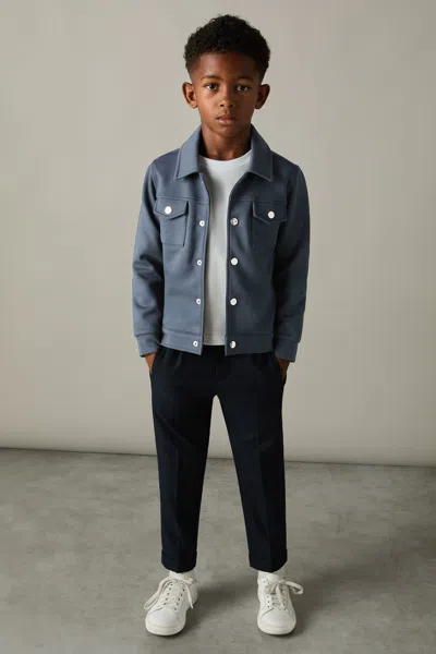Reiss Dark Diesel Blue Junior Interlock Jersey Overshirt In Dark Diesel Blue