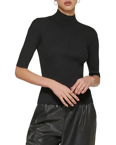 Shop Dkny Mock Neck Ribbed Sweater In Black