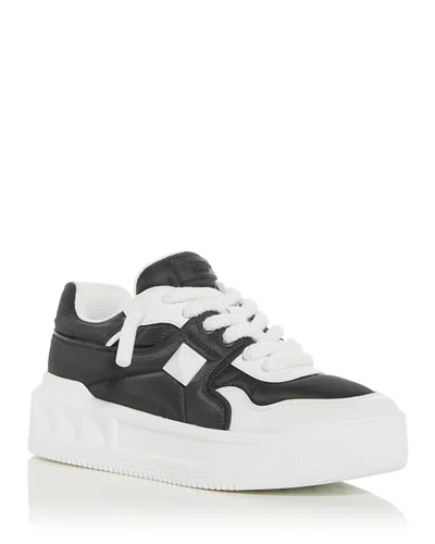 Valentino One Stud Xl Low-top Sneaker In Nappa Leather And Jacquard Toile Iconographe Technical Fabric In White/black