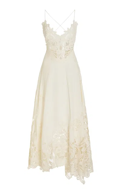ULLA JOHNSON BRIGITTE EMBROIDERED LINEN MIDI DRESS 