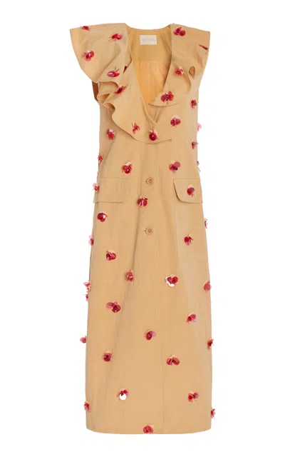 Ulla Johnson Harper Embellished Cotton-blend Sleeveless Coat In Khaki