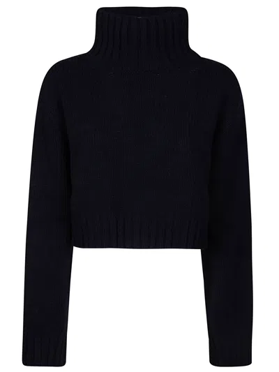 Shop Roberto Collina Turtleneck Cropped Knit Sweater In Blue