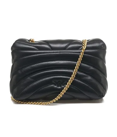 Shop Pinko Love Puff Chain Linked Mini Crossbody Bag In Nero Antique Gold