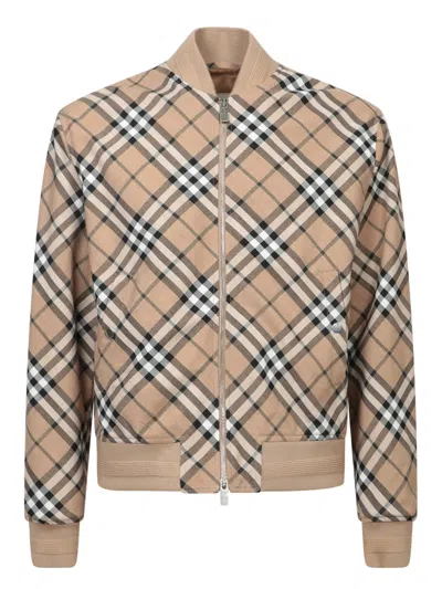 Shop Burberry Vintage Check Zip-up Bomber Jacket In Beige Vintage Check