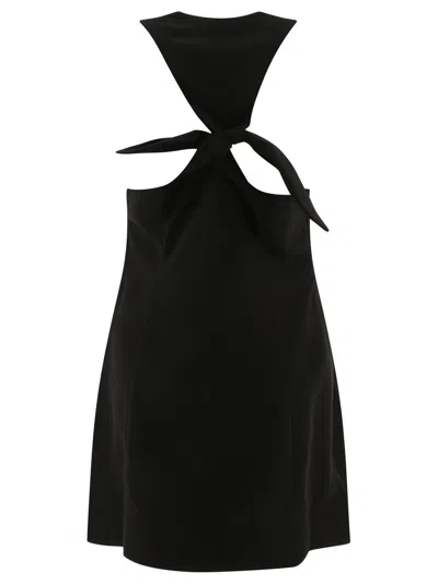 Ganni Sleeveless Twill Dress With Button Front In Black