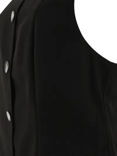 Ganni Sleeveless Twill Dress With Button Front In Black