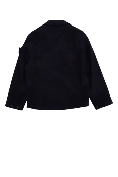 Stone Island Blue Shirt With Logo Patch In Wool Blend Boy In Navyblue