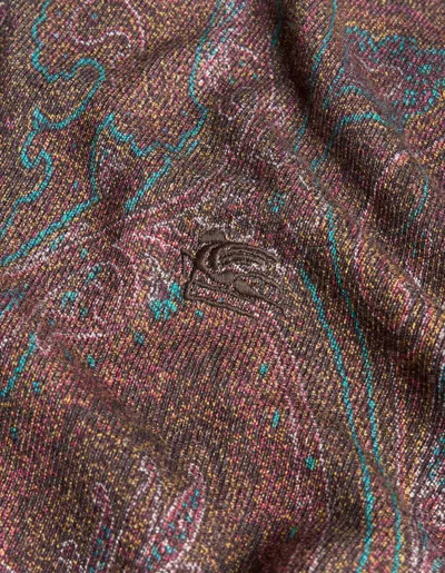 Etro Burgundy Silk And Cashmere Blend Polo Shirt With Paisley Print In Bordeaux